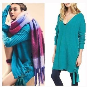 Free People Heart it Laces Sweater Teal Size M